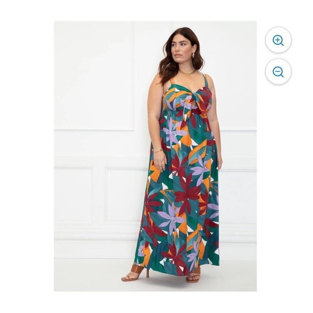 ELOQUII Elements Women's Plus Size Tie Front Tank Dress Linen Blend Floral 16 - Picture 6 of 9